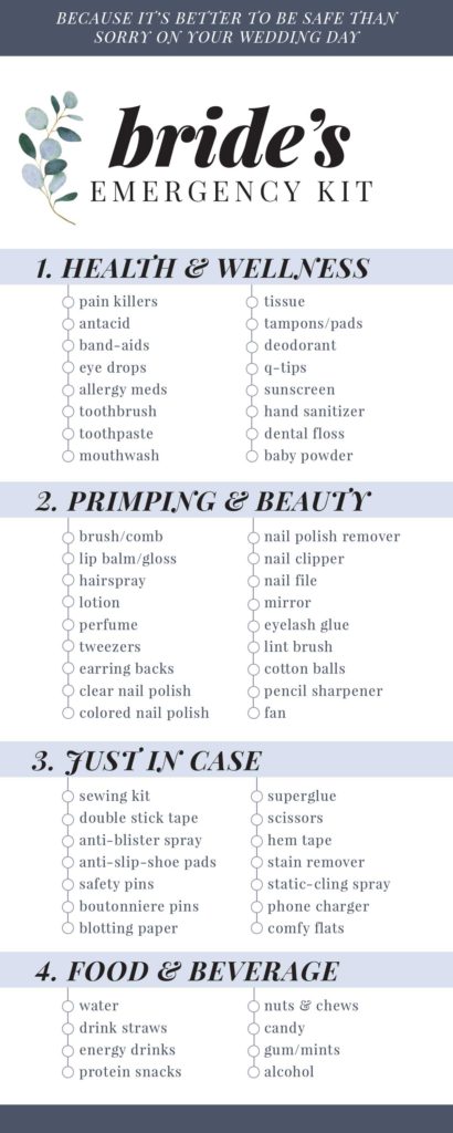 33 Things to Definitely Include in Your Bridal Emergency Kit for Your  Wedding Day