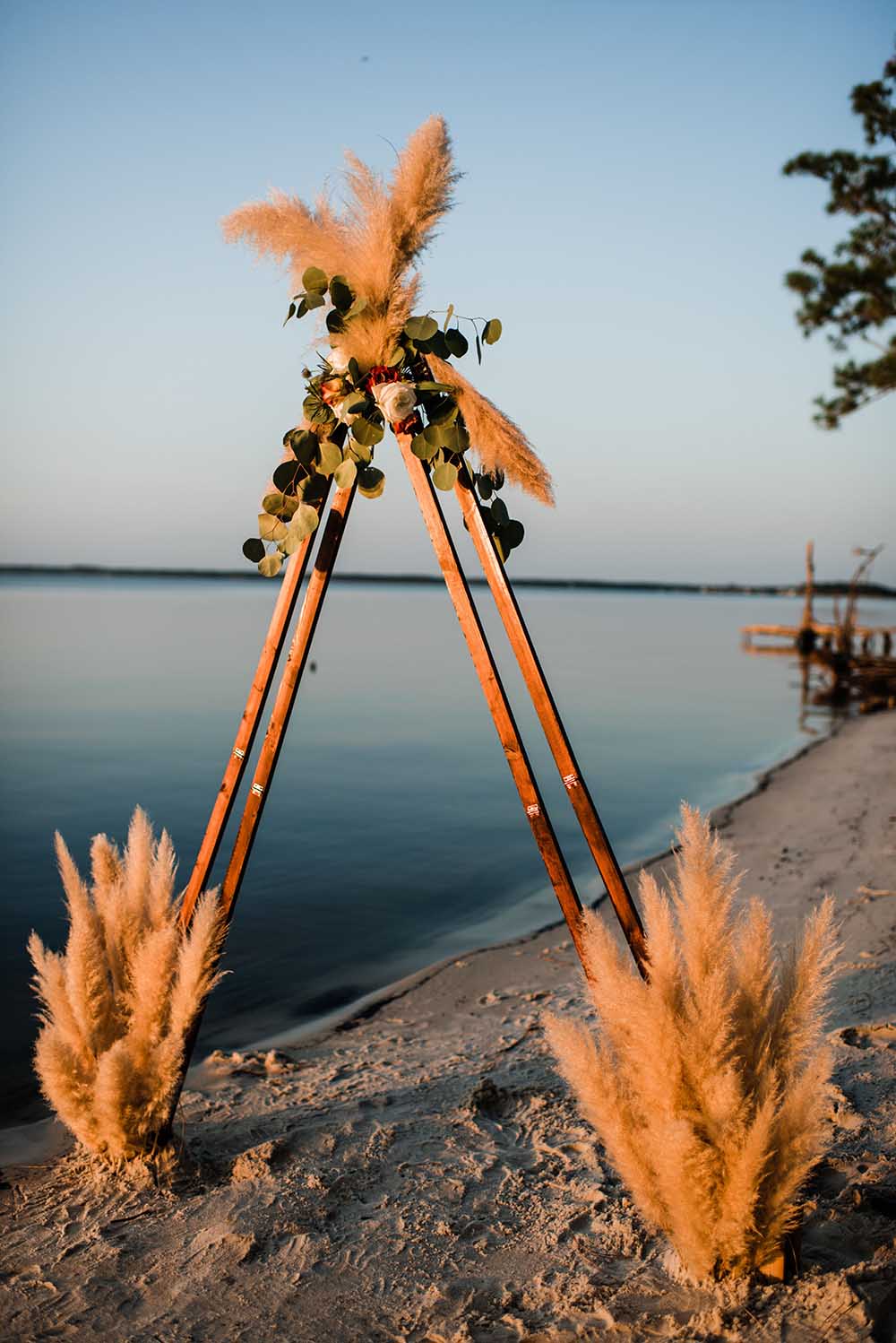 Boho Triangular Wedding Arch with Pompas Grass | photo by MBM Photography | featured on I Do Y'all