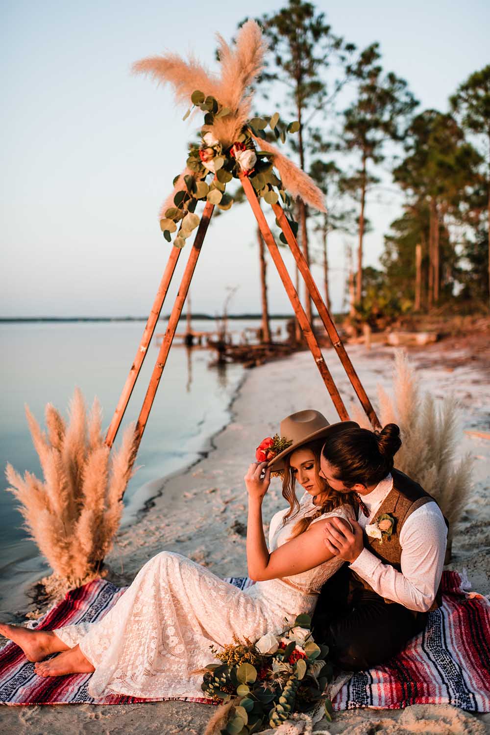 Boho Triangular Wedding Arch with Pompas Grass | photo by MBM Photography | featured on I Do Y'all