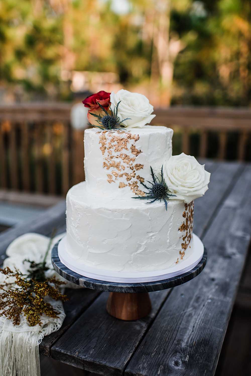 Simple Wedding Cake with Gold Foil | photo by MBM Photography | featured on I Do Y'all