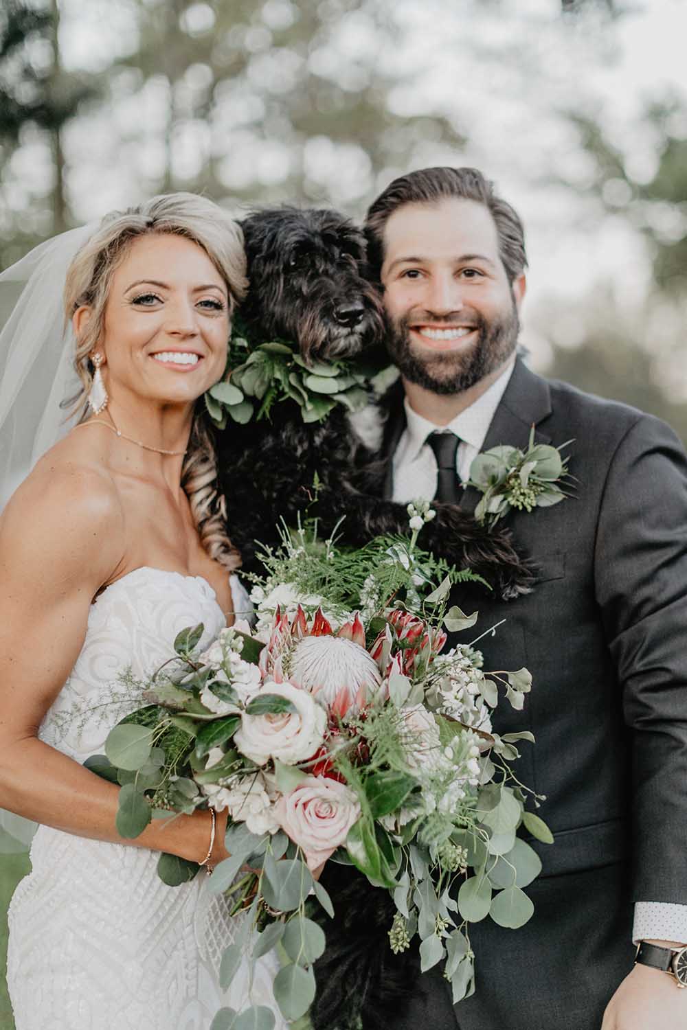 Bride & Groom with Dog with Greenery Collar | photo by Emily Green Photography | featured on I Do Y'all