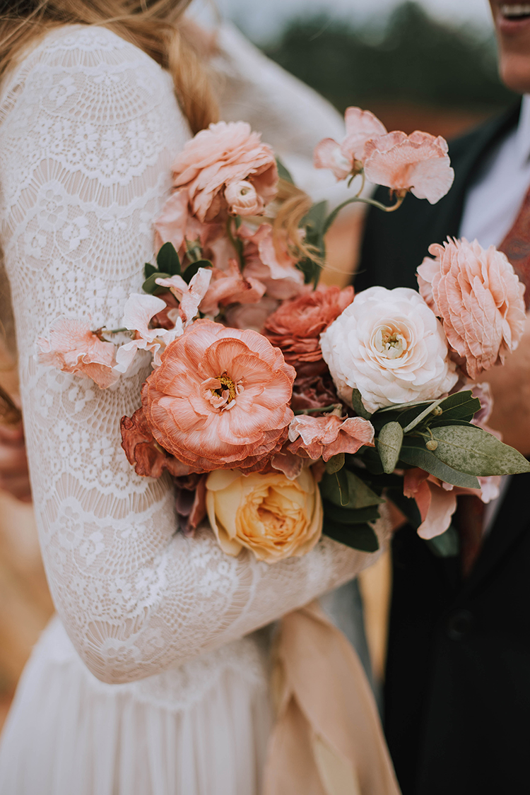 Peachy Pink Boho Wedding Bouquet | photo by The Youngs | featured on I Do Y'all