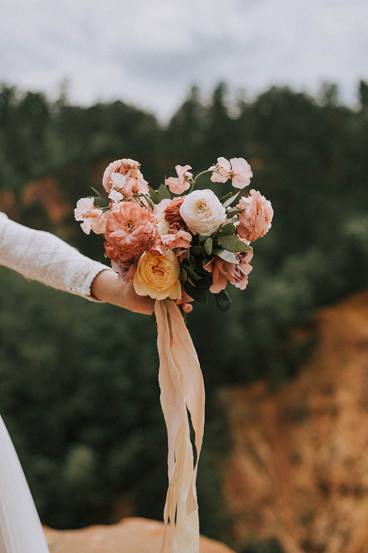 Peachy Pink Bouquet for Boho Elopement | photo by The Youngs | featured on I Do Y'all