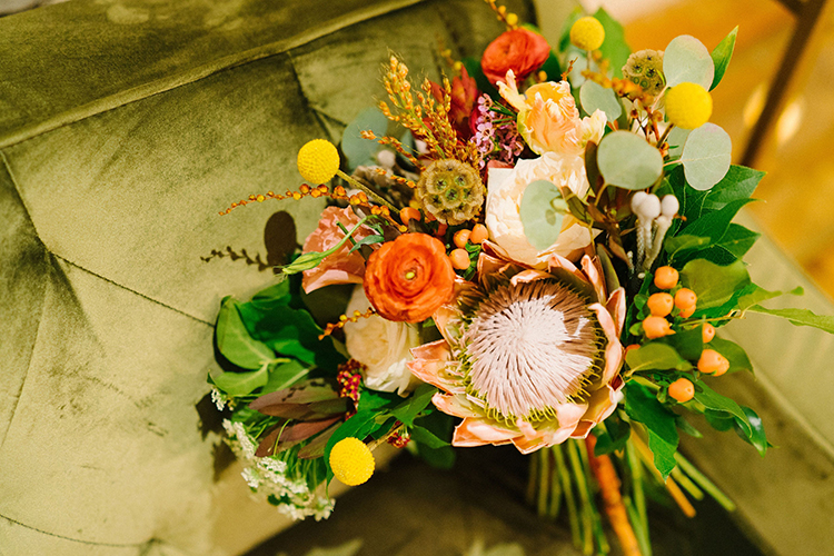 Colorful Wedding Bouquet with King Protea | photo by Staci Lewis Photography | featured on I Do Y'all