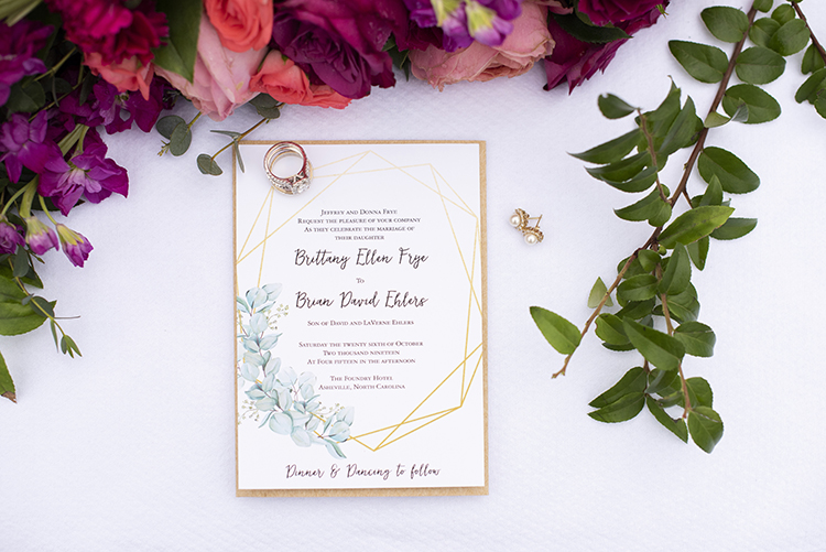 Wedding Invitations with Geometric & Greenery Design | photo by Jessica Merithew Photography | featured on I Do Y'all