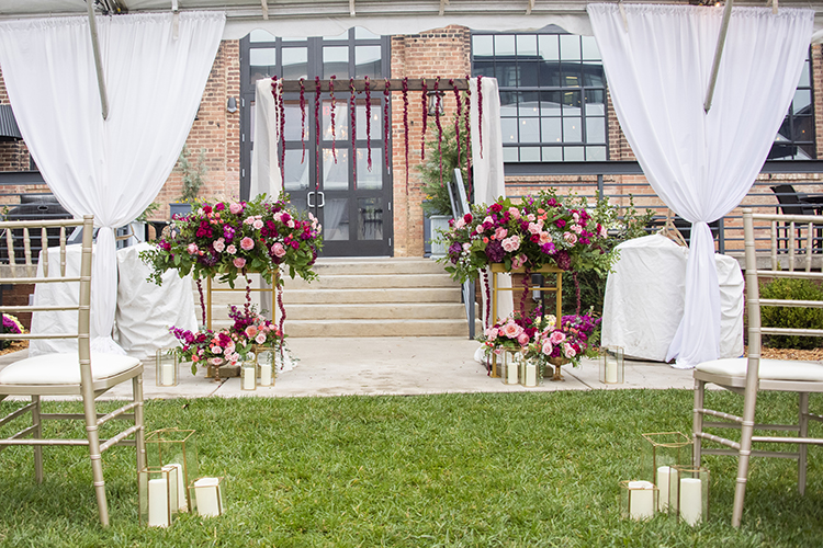 Hotel Rooftop Wedding Pink & Burgundy Decor | photo by Jessica Merithew Photography | featured on I Do Y'all