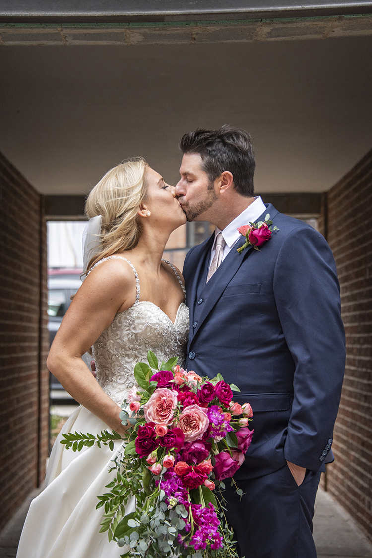 Rainy Pink & Burgundy Hotel Rooftop Wedding | photo by Jessica Merithew Photography | featured on I Do Y'all