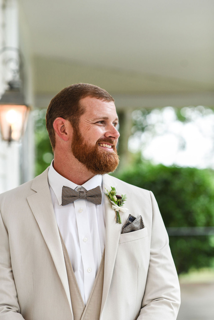 Groom in Natural Tan Suit for Wedding | photo by Radiant Photography by Sydney Danielle