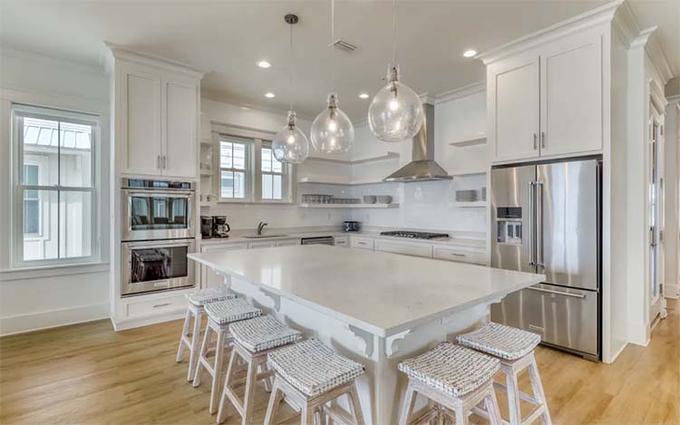 All White Modern Kitchen at Beach House for Wedding with Vacasa | featured on I Do Y'all