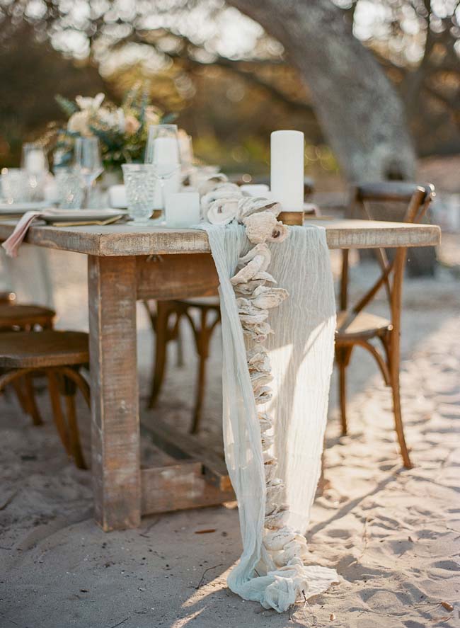 Oyster Wedding Table Runner for Coastal wedding | photo by The Ganeys