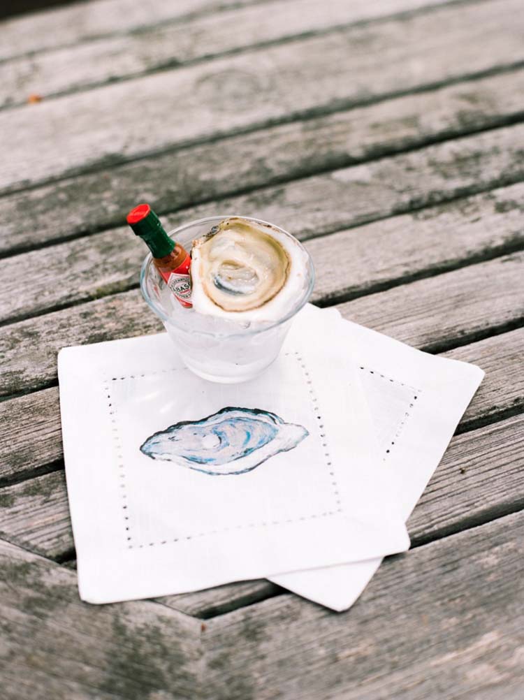 Watercolor Oyster Cocktail Napkin | Coastal Wedding Decor Ideas | photo by Melissa Shollaert Photography