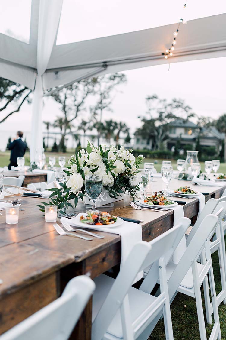 White Wedding Reception with Farm Tables | photo by Madison Hope Photography | featured on I Do Y'all