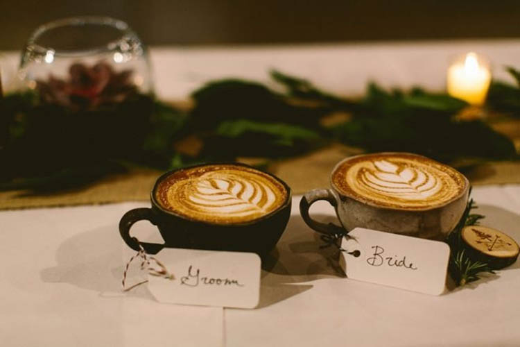 Bride & Groom Custom Coffee Drinks with Nametags | photo by Redfield Photography