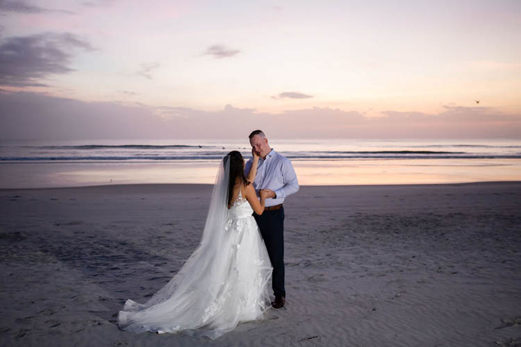 Sunrise Beach First Look Before Elopement | photo by  Dreamscape Photography, LLC