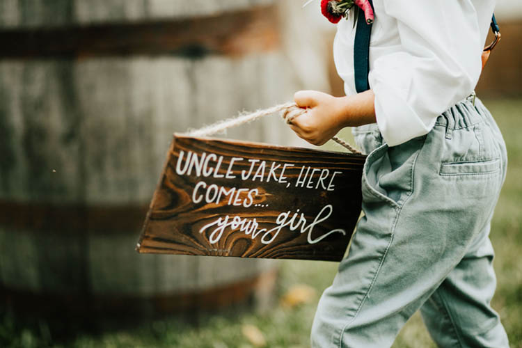 Uncle Here Comes Your Girl Wooden Wedding Sign for Ring Bearer | photo by Jessica Lee Photographic Art