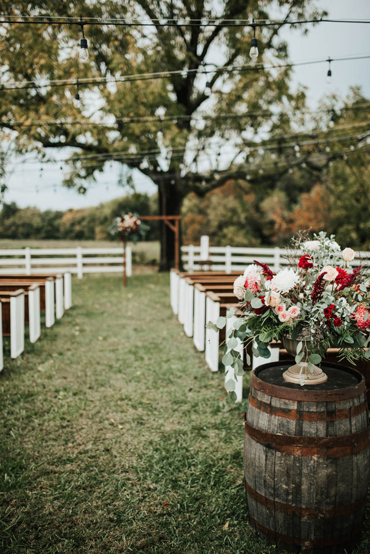 Burgundy & Pink Fall Wedding Ceremony Decor | photo by Jessica Lee Photographic Art