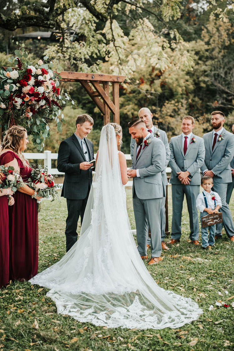 Gorgeous Burgundy & Pink Fall Wedding Ceremony | photo by Jessica Lee Photographic Art