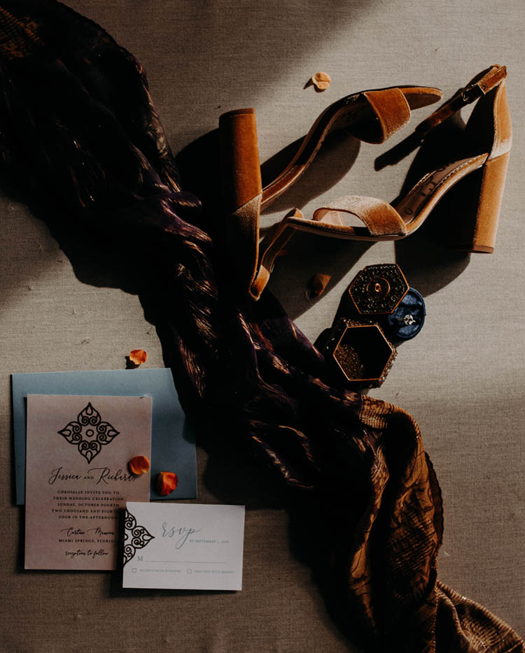 Golden Velvet Wedding Heels & Details | photo by Boote Photography Studio