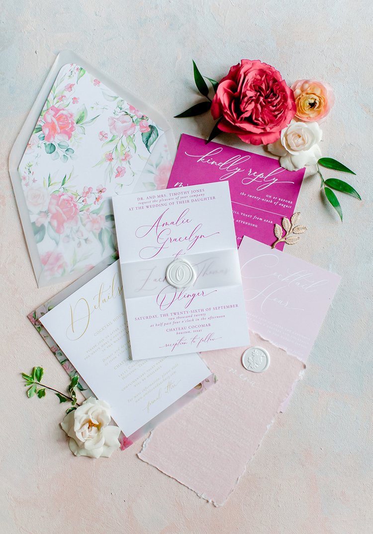 Pink Floral Wedding Invitation Suite | photo by Gricelda's Photography